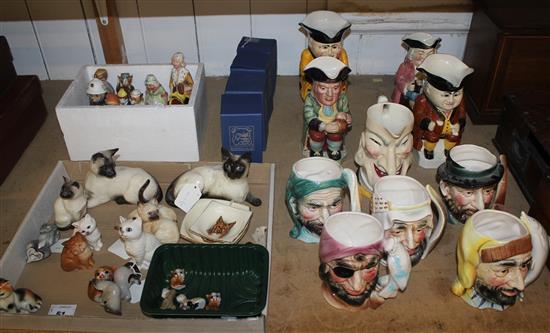 4 Beswick Siamese cats, 5 other Beswick cats, 2 dogs (1 boxed) & 2 ashtrays & sundry cartoon cats & dogs etc (Q)